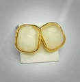 Square 18k gold plated stainless steel hoop earrings with white marble resin inlay - Square Rounded Geometric / Marble White