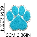 Blue dog paw chenille patch with silver glitter border measuring 6cm by 6cm size - No.10 Blue with Silver Edge