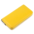 Bright yellow genuine leather long wallet with litchi grain and silver zipper - 20*10*2.5CM / Yellow
