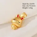 Cartoon gold rabbit pendant with red enamel details and polished finish for DIY bracelets - D1478 (Rabbit)