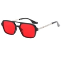 Lunettes de soleil rétro à double pont avec monture noire et verres rouges - Monture noire verres rouges