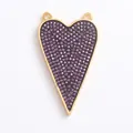 Golden heart charm pendant with sparkling purple zircon inlay for DIY jewelry making - Lavender-Long Heart