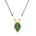 Vintage gold-plated tarot shield necklace with green and purple enamel and twisted rope chain - Green Necklace