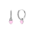 Elegant S925 sterling silver hoop earrings with pink heart charms and zircon stones - 24K / Silver-Pink Heart (JQH0021-SS-3)