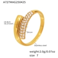 Détails de la bague ajustable en acier inoxydable avec pavé de zircons et dimensions exactes - US 7 / Or Pavé de Zircone en Spirale