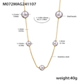 Detail showing dimensions of gold stainless steel necklace with grey shell beads - Gold Color Grey Pearl
