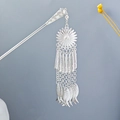 Silver retro hair stick with hollow flower pattern and hanging fish tassel ornaments - Radial Flower Fish Shaped Pendant (F404-5)