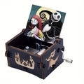 Hand-cranked wooden Nightmare Before Christmas music box with Jack and Sally illustration - Halloween 6