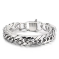 Polished silver stainless steel Cuban link bracelet for men with secure folding clasp - Bracelet (KB153791-Z) / 21cm