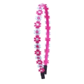 Pink daisy floral headband with small pink and light blue embroidered flowers on slim band - Rose Red