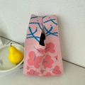 Detail view of a pink knitted tote bag with floral patterns and soft texture - Small Pink Flowers