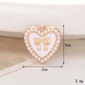 Macro view of heart charm with gold bow and pearls for clog shoe decoration, 2cm size - C485 Pearl Bowknot Heart (White)