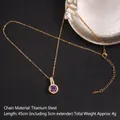 Elegant gold titanium steel necklace featuring a round purple zircon heart pendant - Fashion Round Style (Purple Zirconia Size 16 A895)