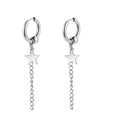 Silver punk star drop earrings with long chain dangles in titanium steel for unisex style - Style 4 Silver Single