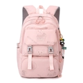 Mochila escolar rosa para niñas con estampado de oso y colgante de pingüino mono - Rosa (con colgante)