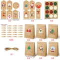 Detail of Christmas advent calendar kit with 24 kraft paper bags, clips, and twine - Style 623+618 (Natural Hemp Rope + Clips + Stickers 24 Sets)