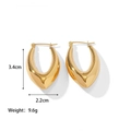 Golden 18K plated stainless steel U-shaped hoop earrings 3.4cm height in polished finish - Pointed Oval Hollow (MS-007) / Gold
