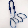 Blue ballchain embroidered canvas tote bag featuring durable knotted rope handles - Strap - Blue