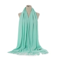 Detail of mint green cashmere-feel scarf showing fine woven texture and soft tassels - Light Green