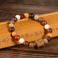 Multicolor wood bead bracelet featuring a cylinder charm with Chinese characters - Multicolor (08mm*21 Beads Bamboo Accessory)