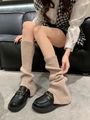 Beige knitted Y2K leg warmers for women featuring a stylish slouchy subculture design - One Size 40cm / Beige