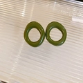 Irregular oval earrings in olive green glaze finish with textured background - 85# Silver Needle - Green - Glossy Oval
