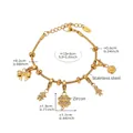 Golden stainless steel tree of life bracelet with zircon charms and human figures - Flower Bear Style (E669) / Gold
