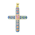 Golden cross pendant with blue enamel and colorful gemstones for necklaces - Pendant 84 (Gold Blue Enamel Multi Stone Cross)