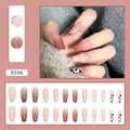 Macro shot of R596 nude and brown gradient press-on nails with cow print and french tips - R596 Gradient Ballet