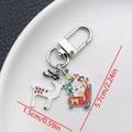Christmas keychain featuring white reindeer and Santa Claus on sled with size marks - ER838-White K Enamel Sleigh Snowman Reindeer U-shaped Keychain