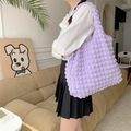 Lavender bubble texture tote bag for women featuring large capacity and soft fabric - Light Purple