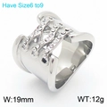 Silver wide-band crisscross ring with pavé rhinestones in polished stainless steel - US 6 / Steel Color (KR111013-K)