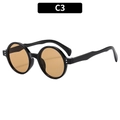Retro-Runde schwarze Sonnenbrille mit bernsteinfarbenen Gläsern und Doppelnieten, Modell C3 - Schwarzer Rahmen Champagner Linsen