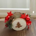 Christmas wooden candle holder with pine cones, red stars, and a laser-cut tree pattern - Christmas Tree Style (Without Candle)