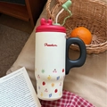 316 Stainless steel insulated cup in creamy white with cute fruit patterns and red heart lid - White Fruit-Ceramic-800ML