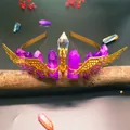 Macro detail of natural crystal crown with golden wings and purple quartz clusters - Purple Crystal + Gold Wings