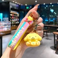 Cute Pompompurin cartoon keychain with rainbow silicone wristband and golden clip - B470-4 Pompompurin / Large