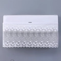 Close-up detail of white lace air conditioner cover with floral mesh and wavy edges - 100cm Flat / Meteor Shower/100cm