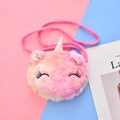 Cute plush unicorn crossbody bag for girls in macaron gradient pink and yellow colors - Squinting Eye Rose Red