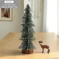 Miniature snow-flocked Christmas tree with wooden base and deer model, 25cm desktop decor - 25cm Pagoda Christmas Tree