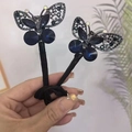 Lot de deux chouchous papillon bleus de luxe avec cristaux de zircon et bande élastique noire - Papillon en Cristal Bleu