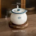 700ml white ceramic lard jar with lid and spoon featuring blue trim and love to eat text - Double Ear Modern Love (700ml)