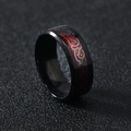 Men's black stainless steel ring with red and silver Celtic dragon pattern inlay - US 9 / Black and Red