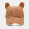 Detalle de gorra de felpa marrón con orejas de oso y bordado de corazón rosa - Ajustable / Caqui oscuro