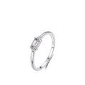 Elegant S925 sterling silver ring with a rectangular clear stone and side zircon accents - US Size 5 / Silver Rectangular White Zircon Ring (RHR627S-BAI)