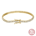 Bracciale tennis in argento sterling S925 dorato con zirconi bianchi a taglio quadrato - 16.5cm / Zirconia Bianca Quadrata da 2.0mm / Placcato Oro 14K