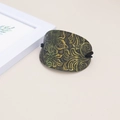 Retro dark green leather hair tie with embossed floral patterns and golden accents - Dark Green Bronze