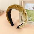 Elegant braided mustard yellow velvet headband with a luxurious wide-brim design - Yellow