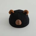 Detail of high-density cotton twill fabric and plush bear ears on black docker hat - 48-50cm (6 Months-2 Years) / Black