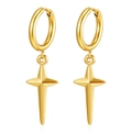 Detail view of golden cross hoop earrings with a polished metallic finish on white background - Gold Four-pointed Star (MS-587)